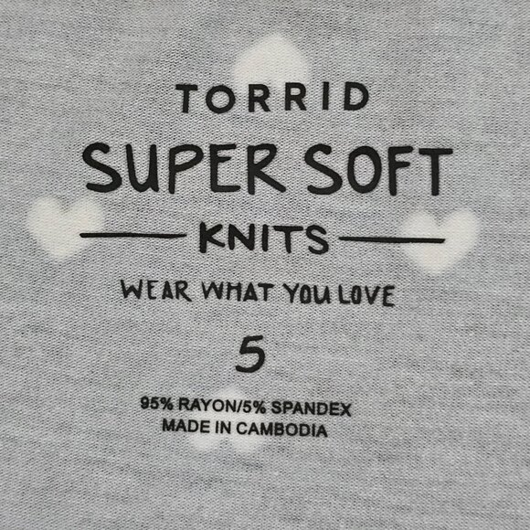 Torrid Gray Heart Slim Fit Super Soft Knit Tee Shirt - Picture 14 of 15